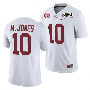 Men's Alabama Crimson Tide #10 Mac Jones 2021 Rose Bowl Champions White NCAA Playoff Away College Football Jersey 2403MXSB3